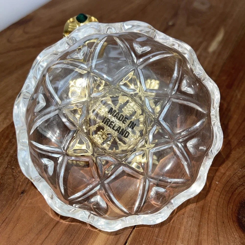 Killarney Crystal Ireland 22K Gold Trinket Dish w/Gold Heart Claddagh Ring Lid